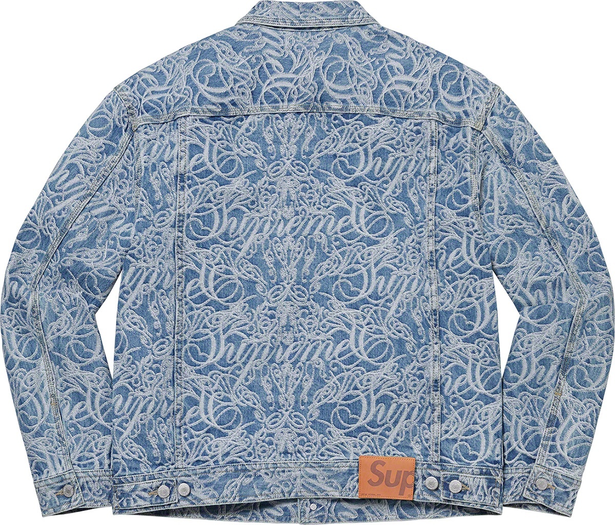 Script Jacquard Denim Trucker Jacket view 8